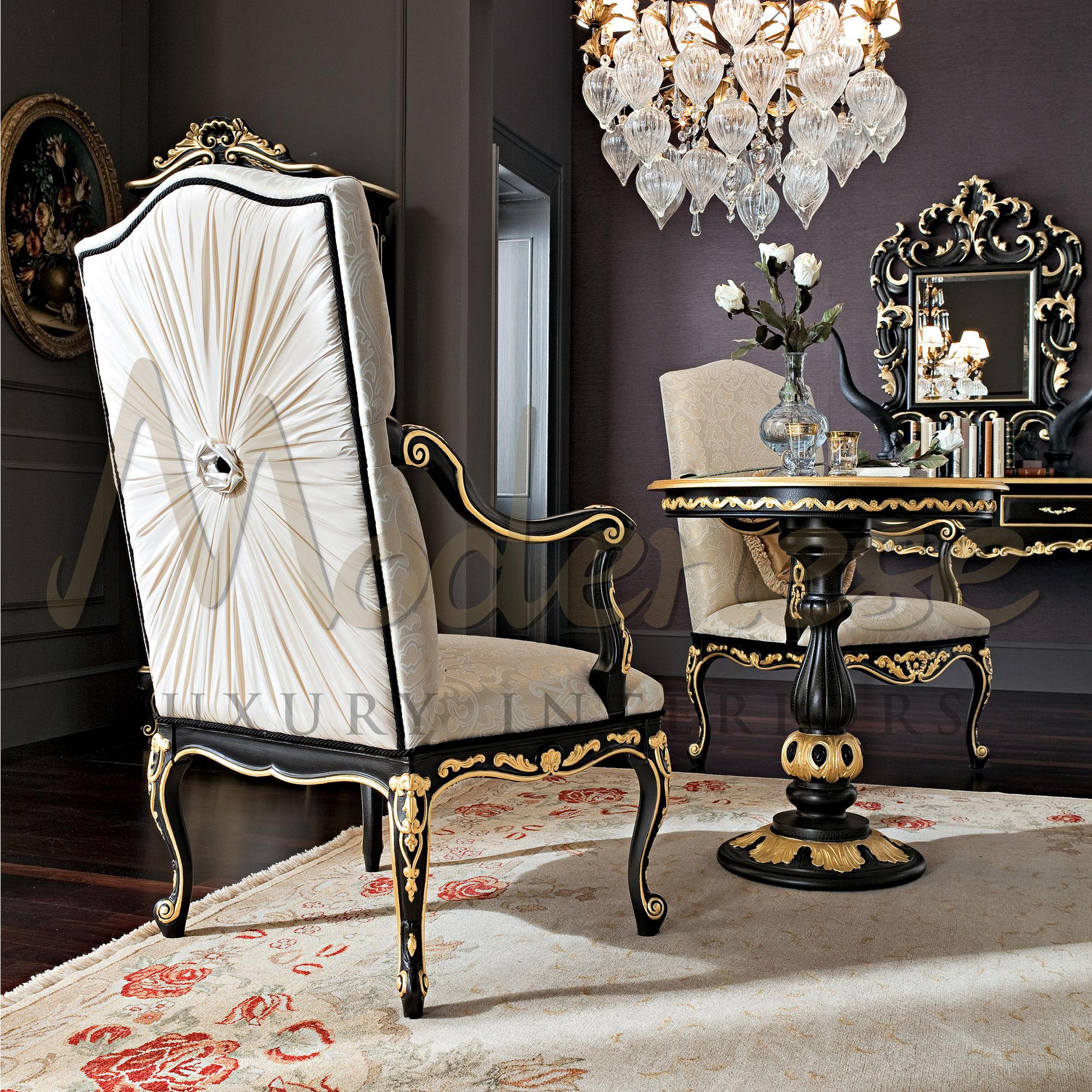 A glimps to the past, with this handcrafted luxury piece of timeless rococo beauty. An elegant floral upholstered seating gracefully on top of the contrast black painted carving wooden frame. A beautiful golden decorative details carefully added as
