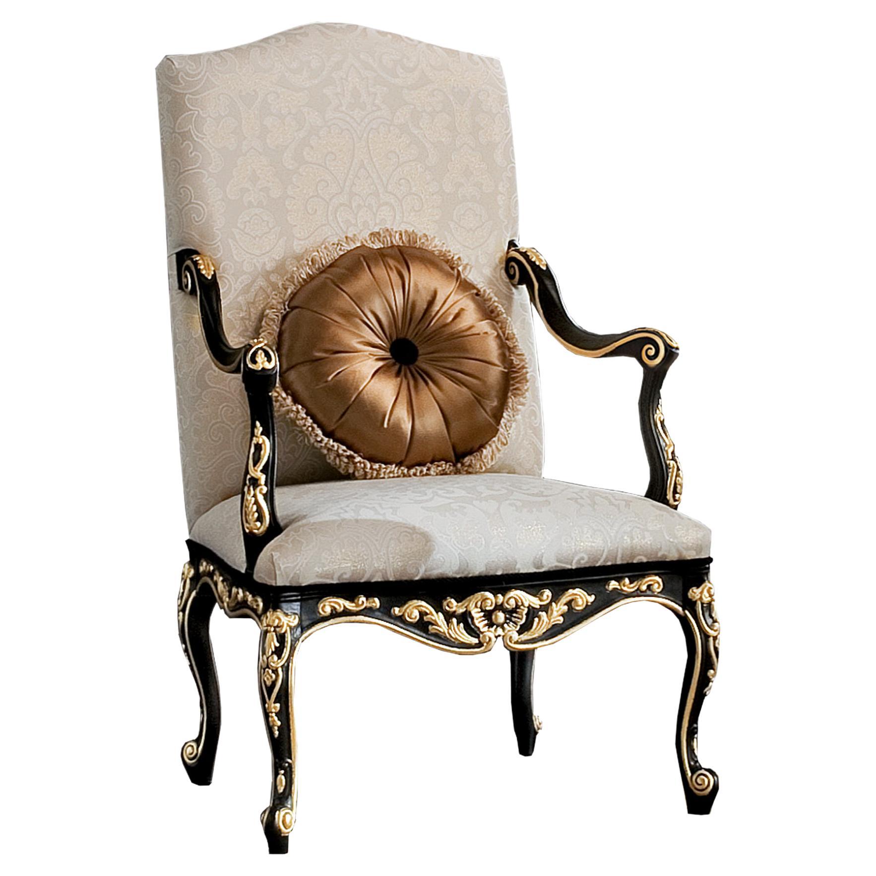 Rococo Armchair in Black and Gold Finish by Modenese Luxury Interiors For Sale