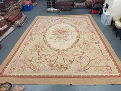 Rococo Aubusson Rug Beige Pink Handwoven Carpet Wool Livingroom Rug Home Decor