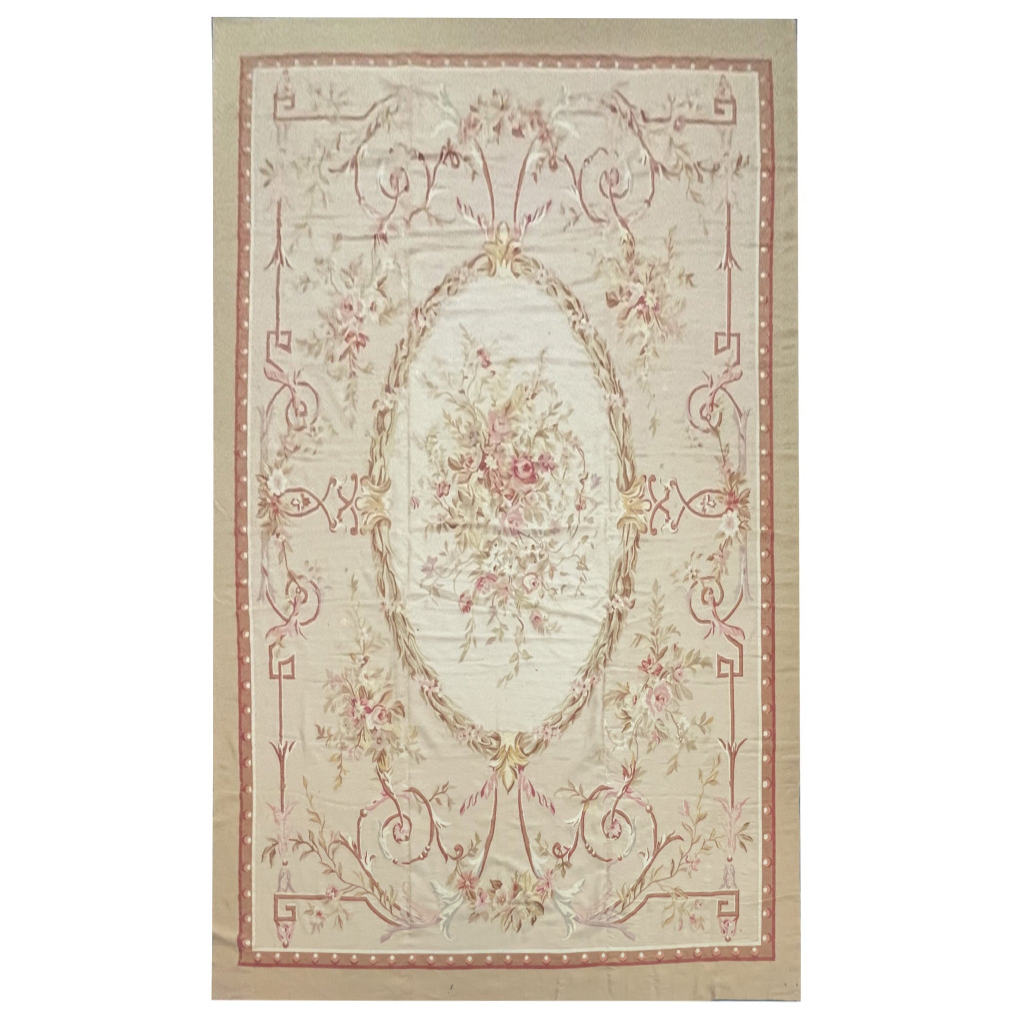 Tappeto Rococò Aubusson Beige Rosa Tessuto a mano Tappeto in lana Tappeto per il soggiorno Home Decor