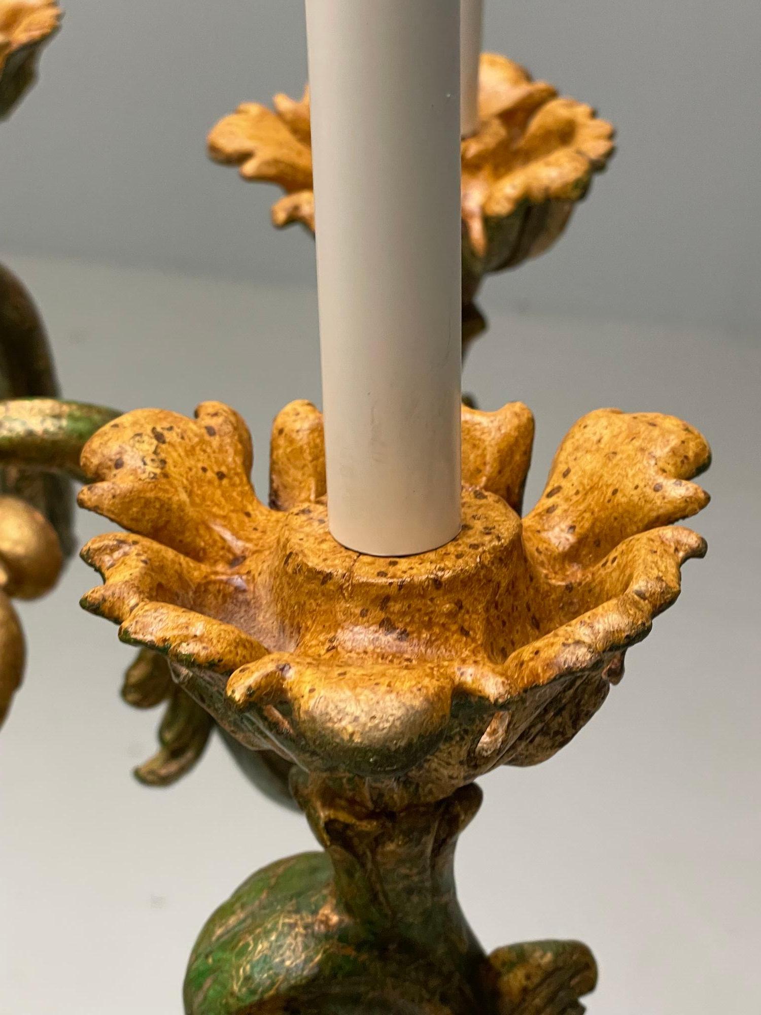 Rococo, Baroque, Italian Six Light Chandelier, Parcel Paint, Gilt, Italy, 1970s For Sale 5