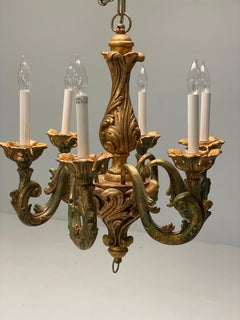 Rococo, Baroque, Italian Six Light Chandelier, Parcel Paint, Gilt, Italy, 1970s