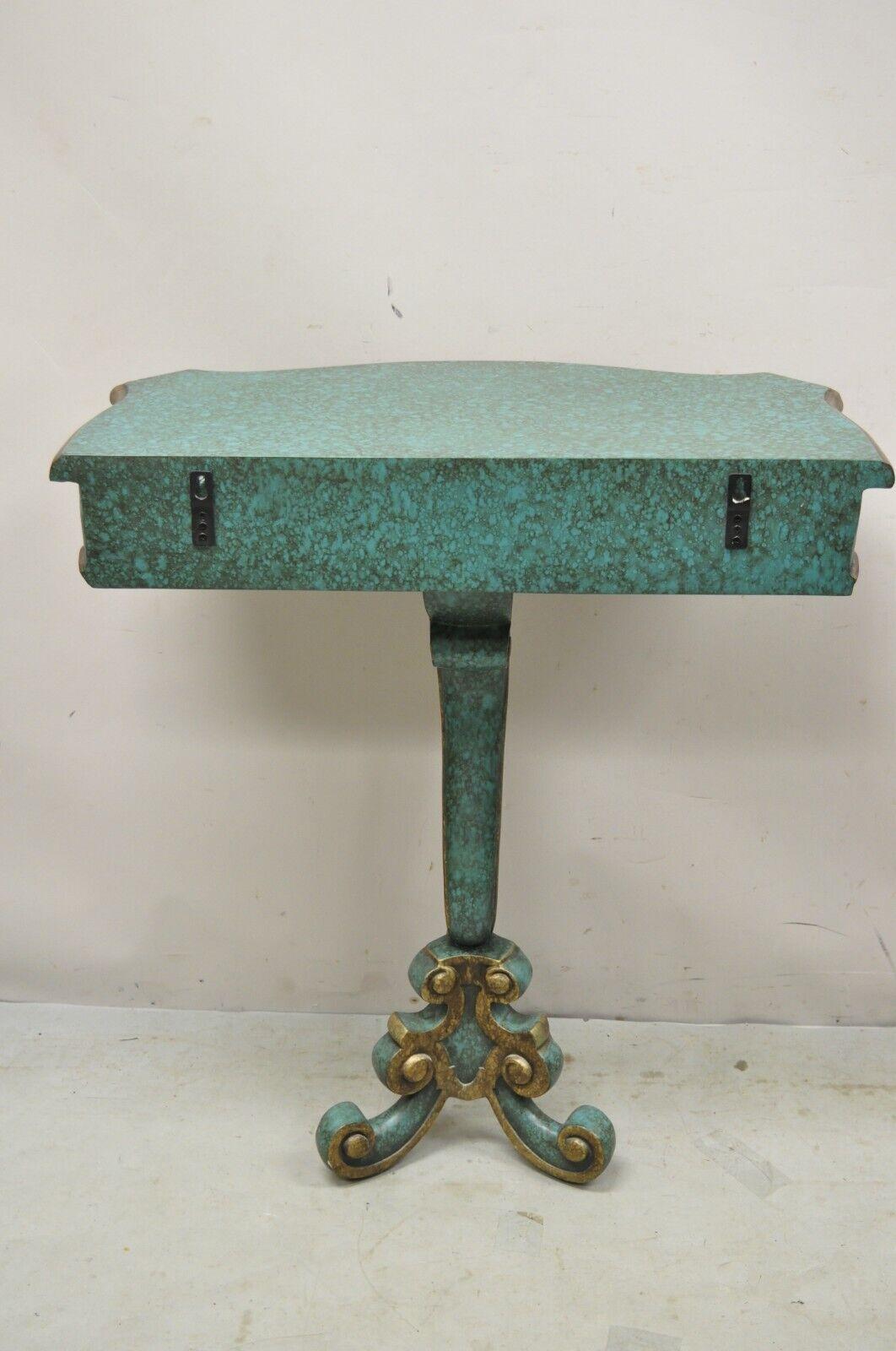 Rococo Baroque Style Green Blue Gold Small Pedestal Base Console Side Table For Sale 5