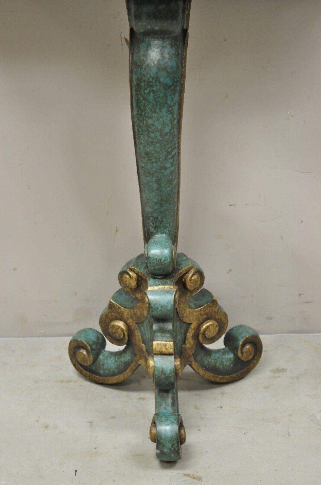 Rococo Baroque Style Green Blue Gold Small Pedestal Base Console Side Table For Sale 6