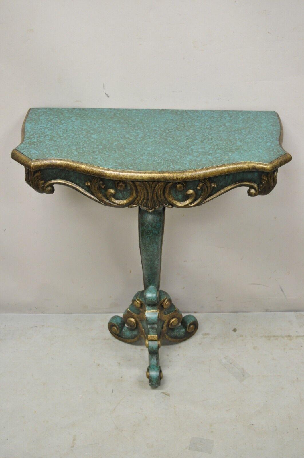 Rococo Baroque Style Green Blue Gold Small Pedestal Base Console Side Table For Sale 7