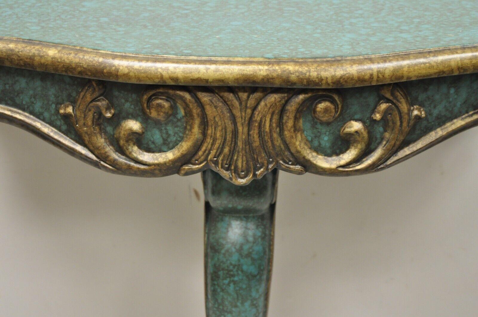 Rococo Baroque Style Green Blue Gold Small Pedestal Base Console Side Table In Good Condition For Sale In Philadelphia, PA