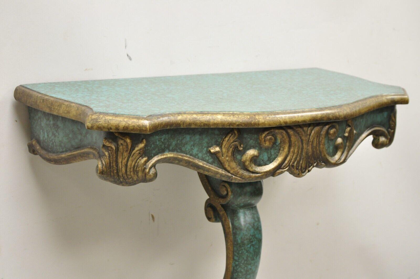 Rococo Baroque Style Green Blue Gold Small Pedestal Base Console Side Table For Sale 1