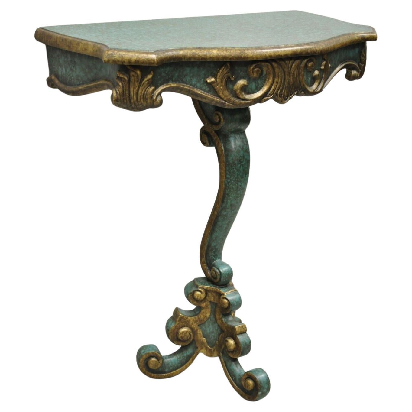 Rococo Baroque Style Green Blue Gold Small Pedestal Base Console Side Table For Sale