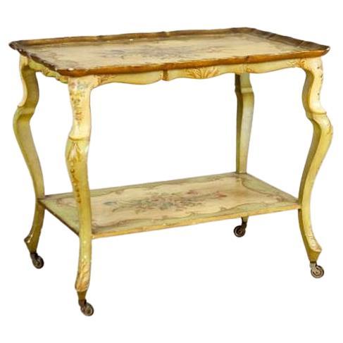 Table à thé rococo en acajou de la fin du 19e siècle avec peintures florales