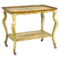Rococo Mahogany Tea Table From the Late 19th Century With Floral Paintings