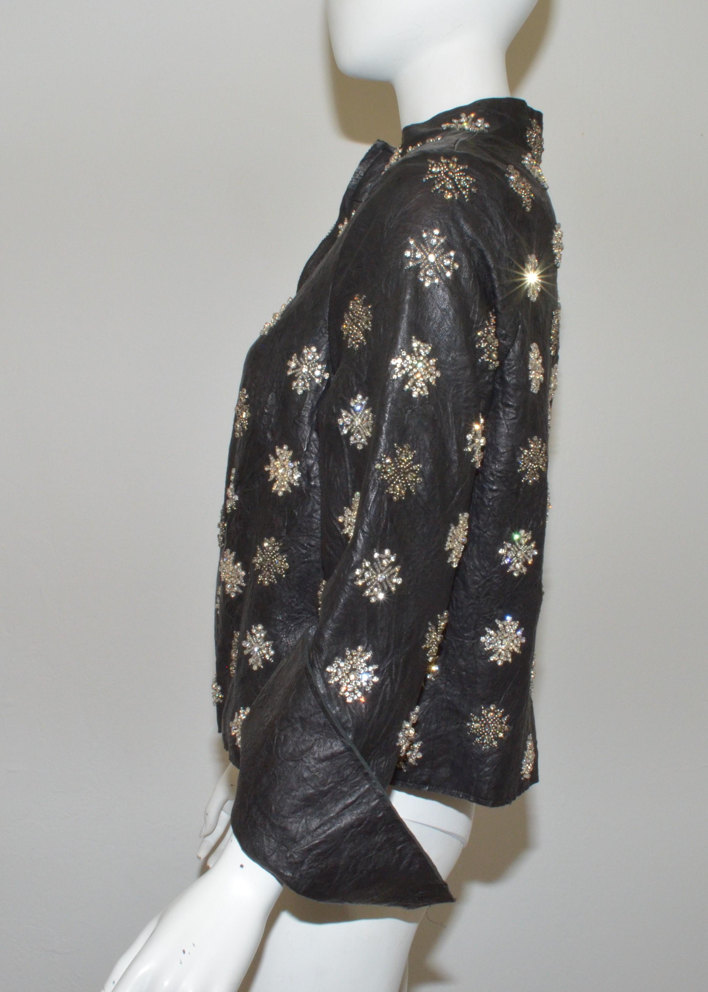 Rococo Black Embellished Leather Jacket In Excellent Condition In Carmel, CA