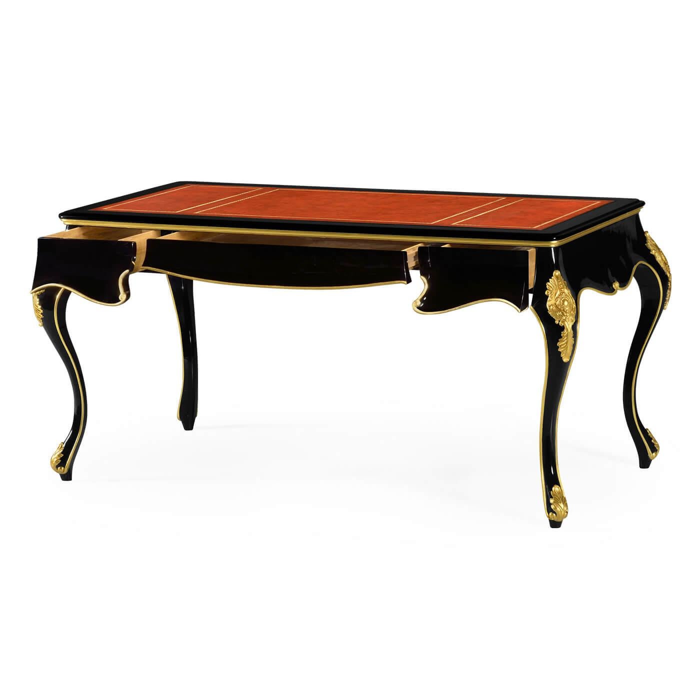 Vietnamese Rococo Black Lacquered Desk