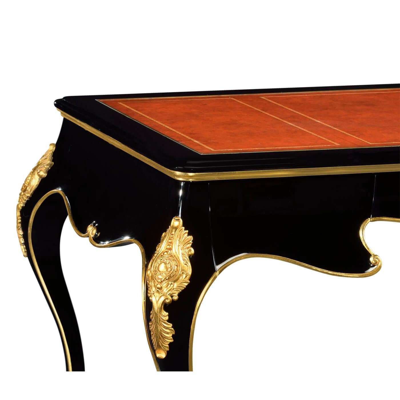 Rococo Black Lacquered Desk In New Condition In Westwood, NJ