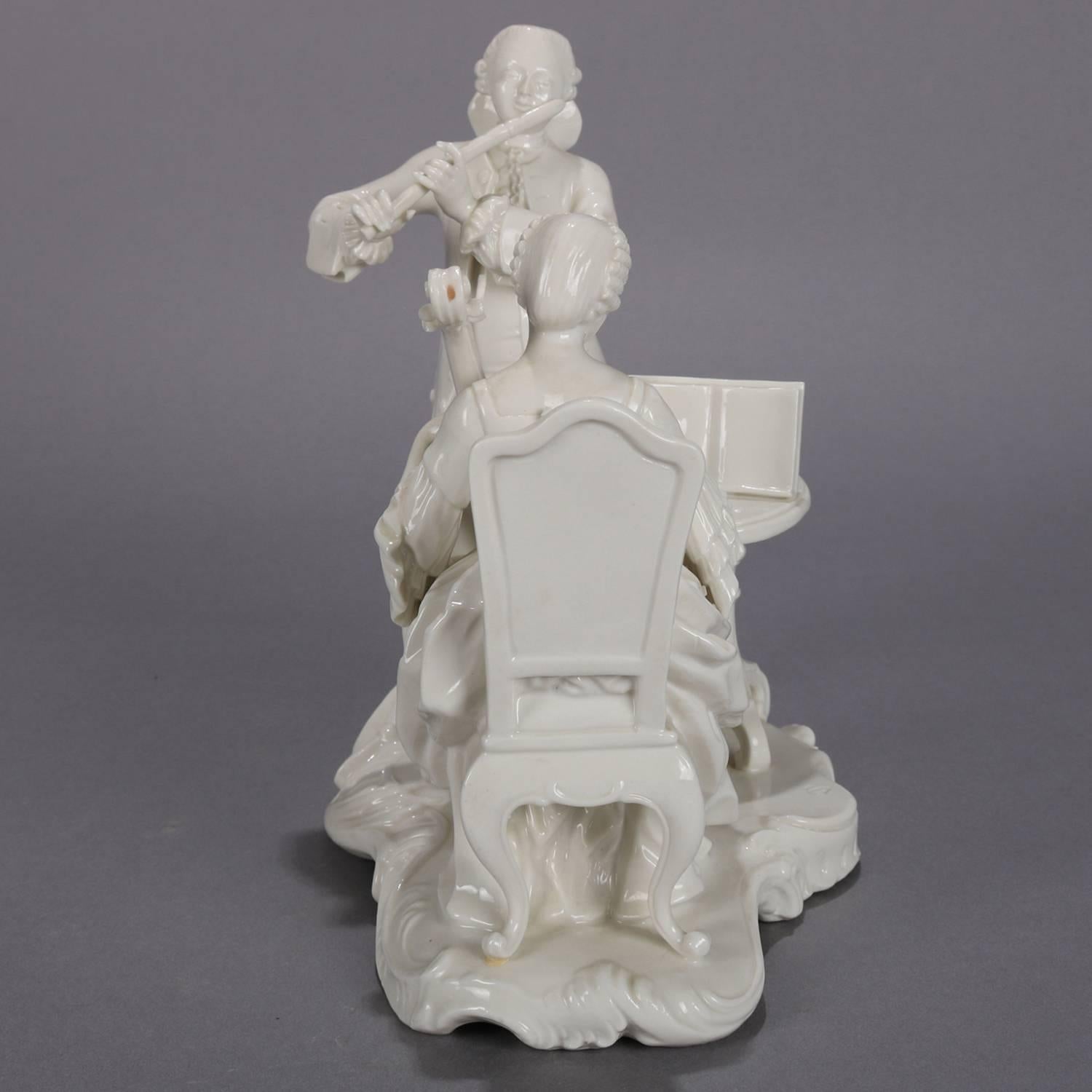 Rococo Blanc de Chine Porcelain Figural Grouping of Colonial Musicians In Good Condition For Sale In Big Flats, NY