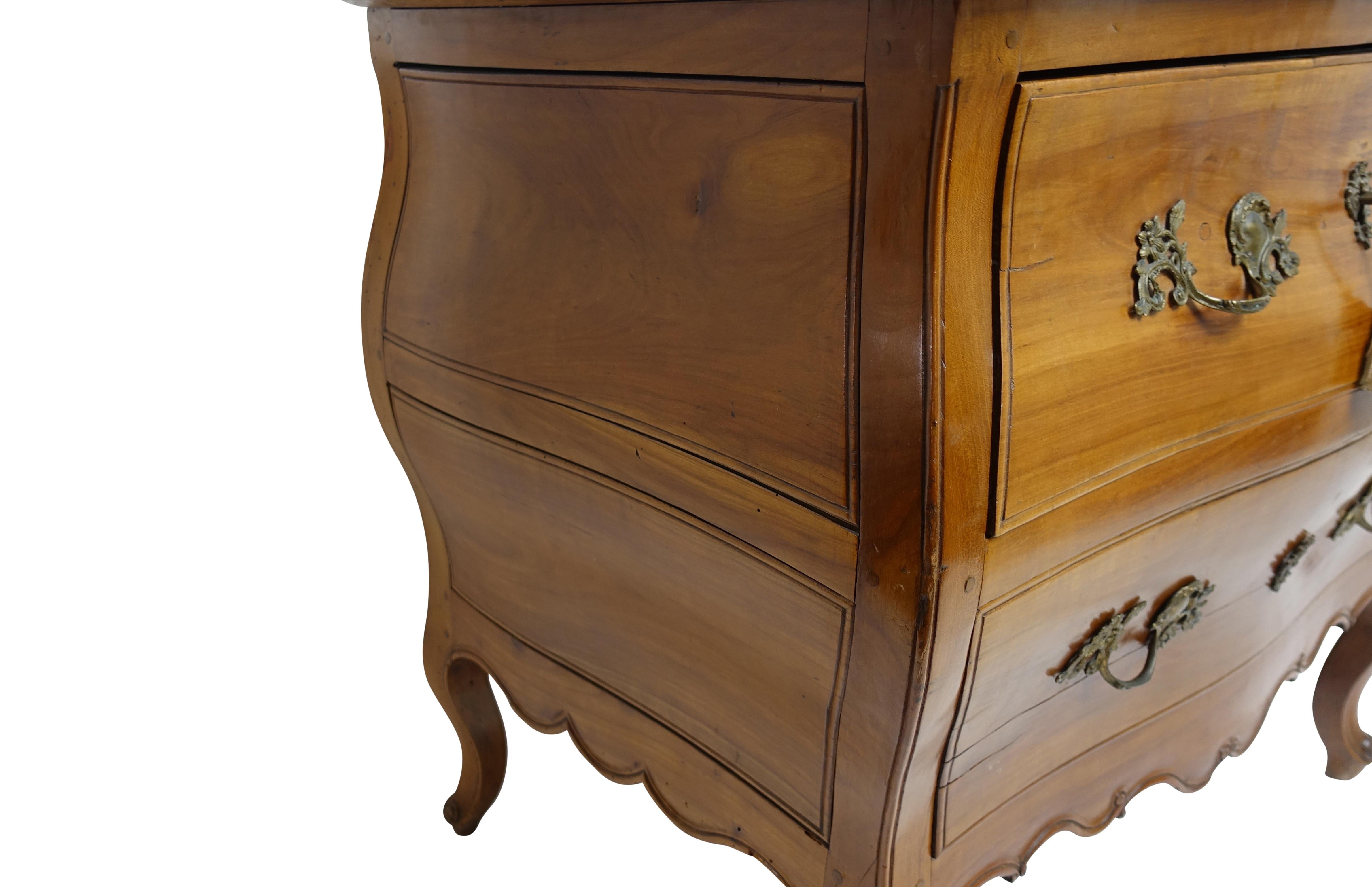 Polished Rococo Bombe Two-Drawer Chest Commode French