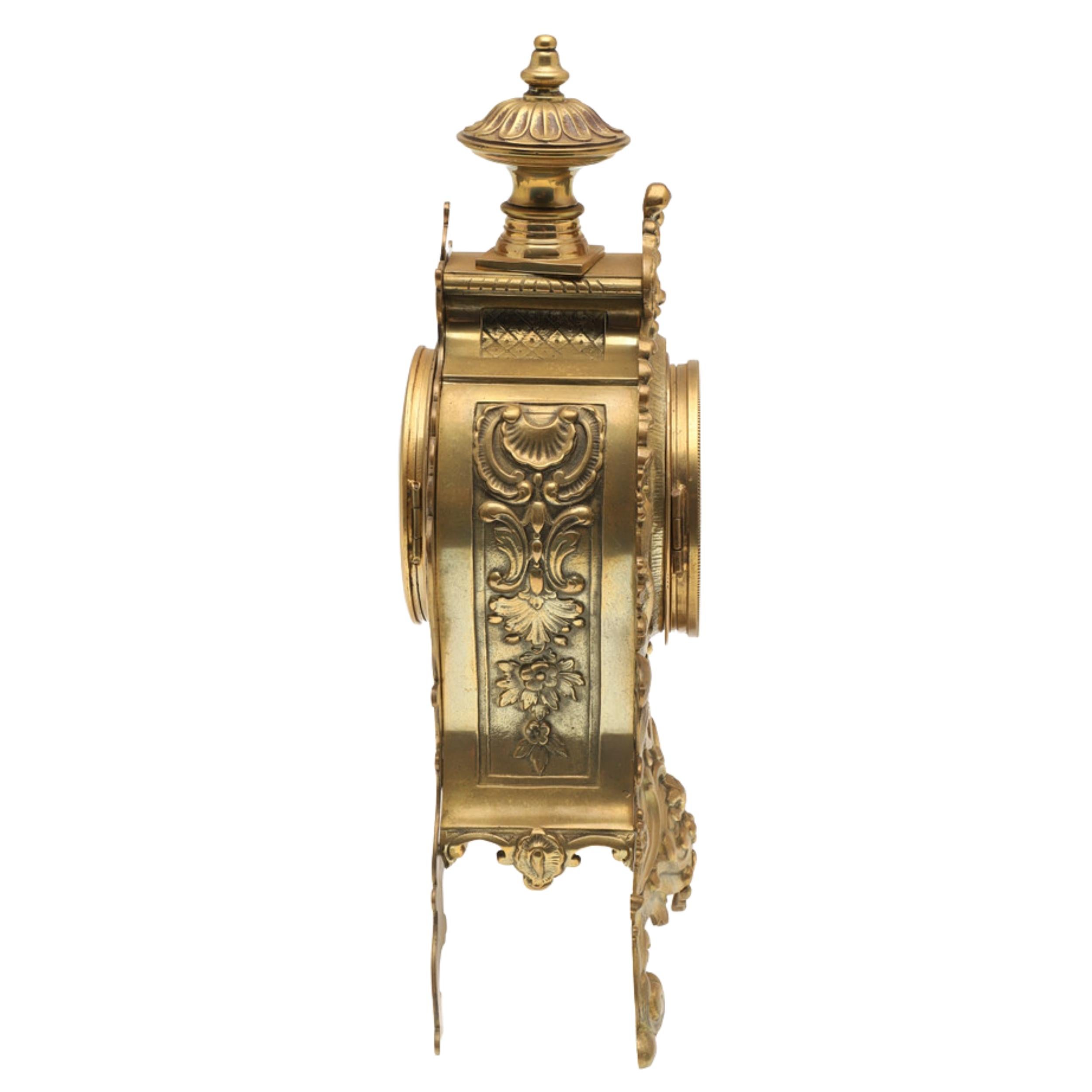 Rokoko-Messing-Manteluhr Antique French Late 19th C, Email-Zifferblatt Signiert Bardino (Französisch) im Angebot