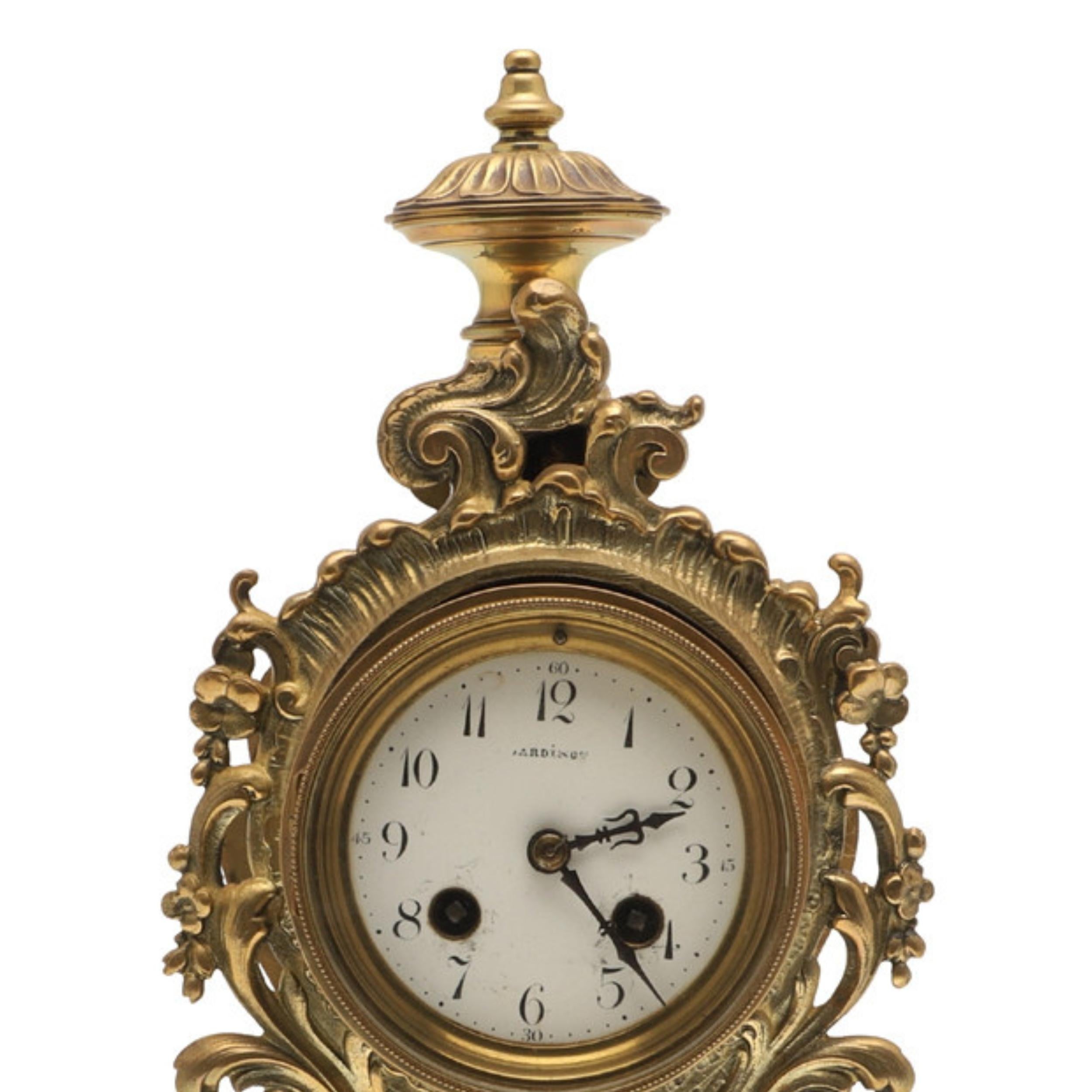 Rokoko-Messing-Manteluhr Antique French Late 19th C, Email-Zifferblatt Signiert Bardino (Gebürstet) im Angebot
