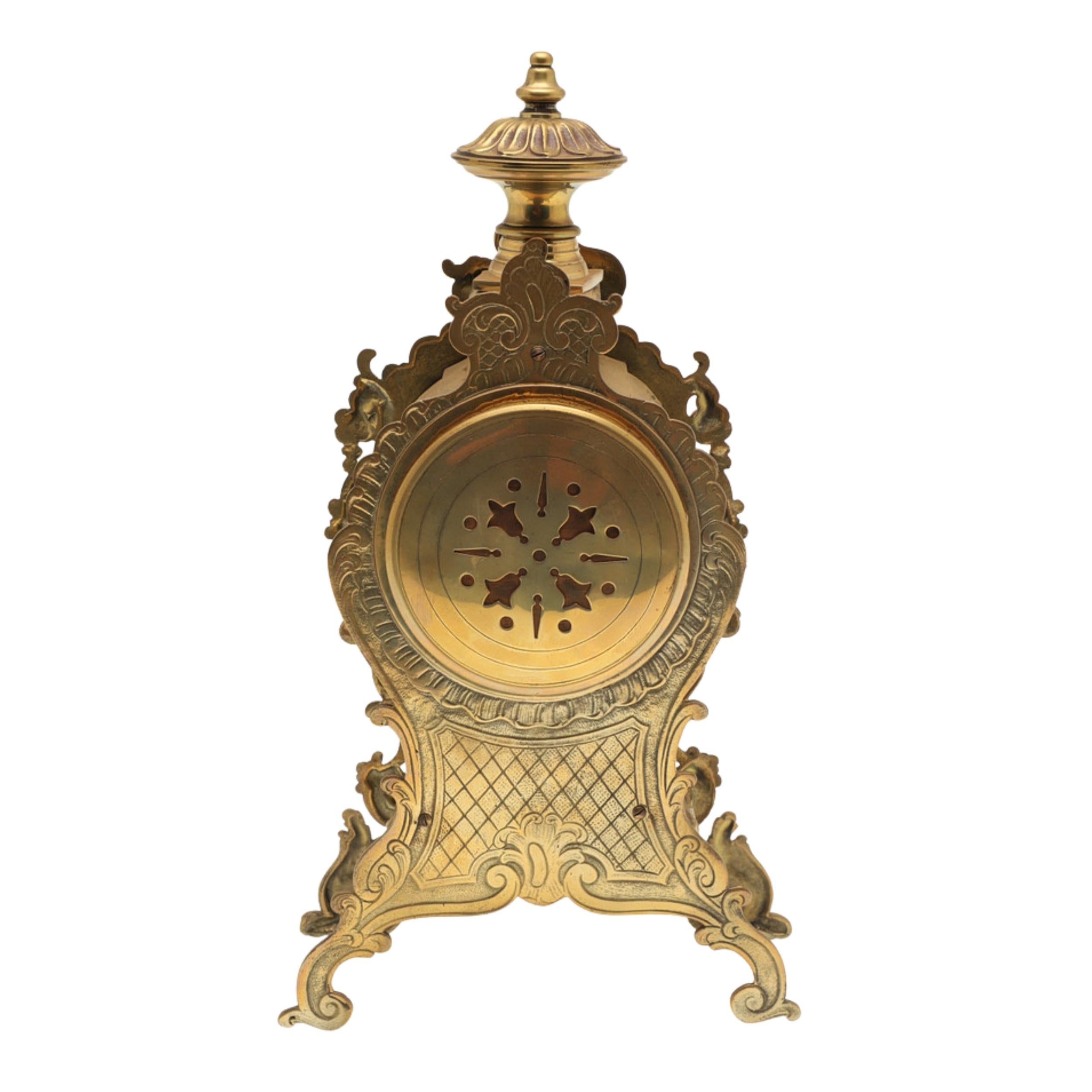 Rokoko-Messing-Manteluhr Antique French Late 19th C, Email-Zifferblatt Signiert Bardino im Zustand „Hervorragend“ im Angebot in Wembley, GB