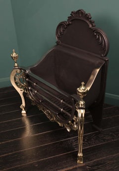 Rococo Brass & Steel Fireplace Fire Basket by T Elsley in the Chippendale Manner