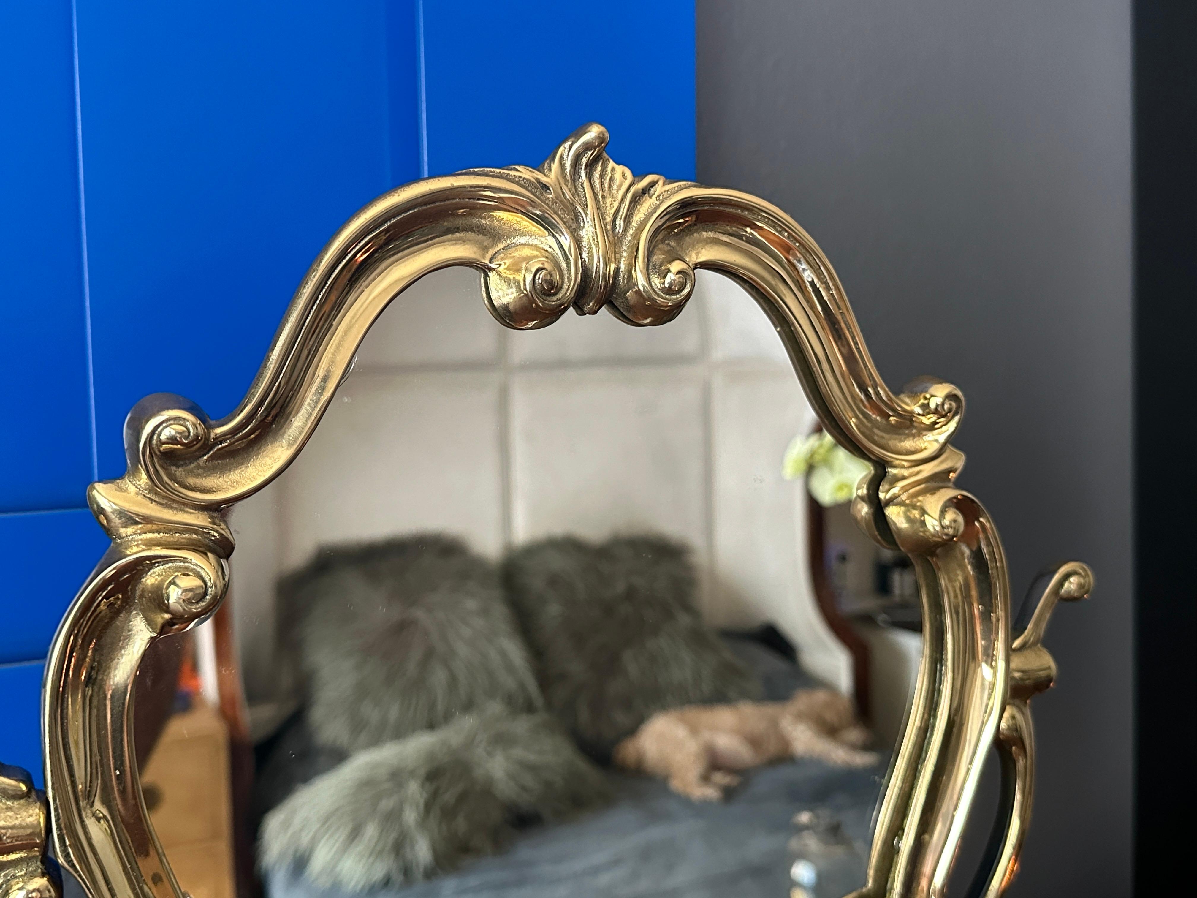 Rococo Brass Vanity Mirror In Good Condition For Sale In North Hollywood, CA