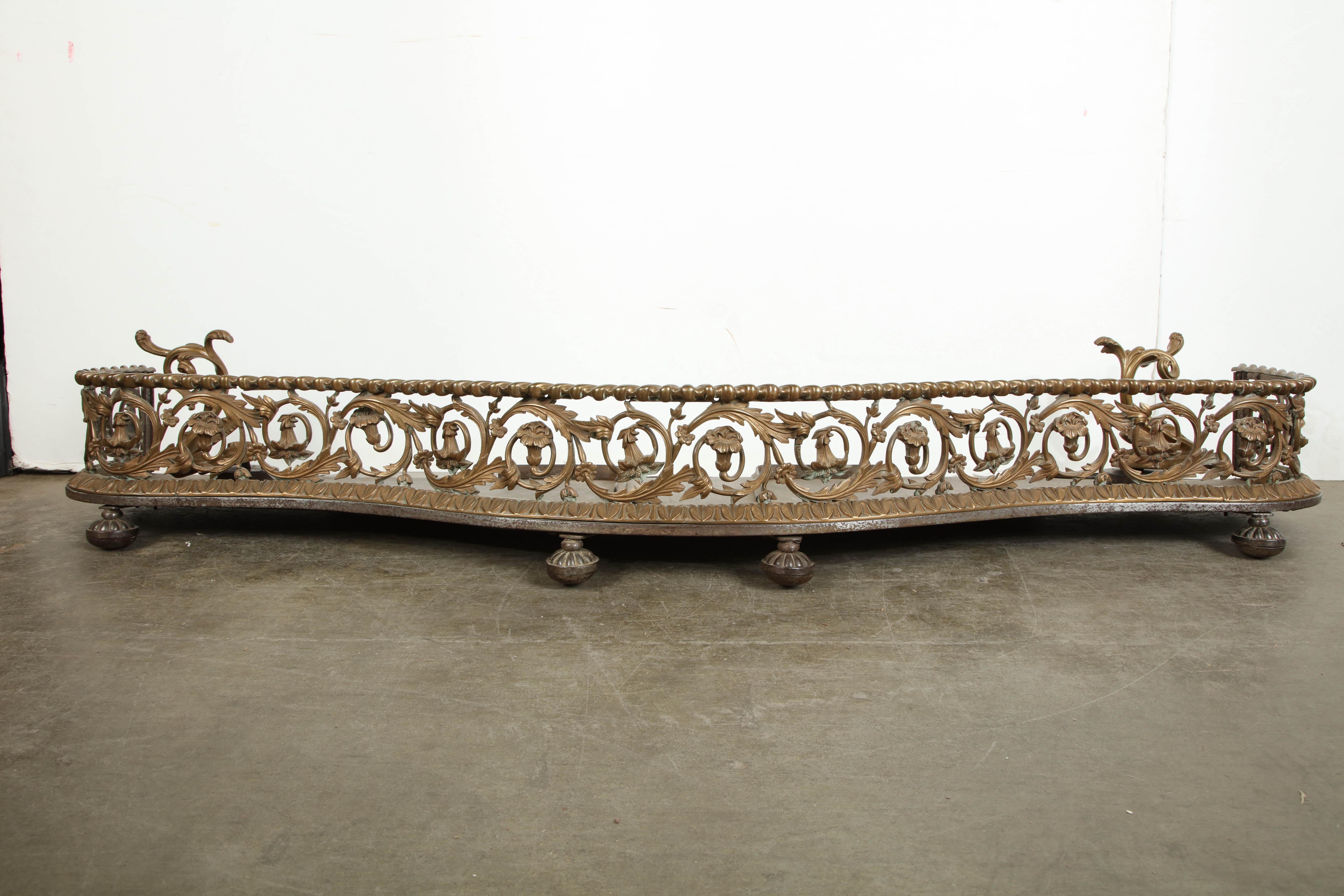 Rococo Bronze Fireplace Fender In Good Condition In Westwood, NJ