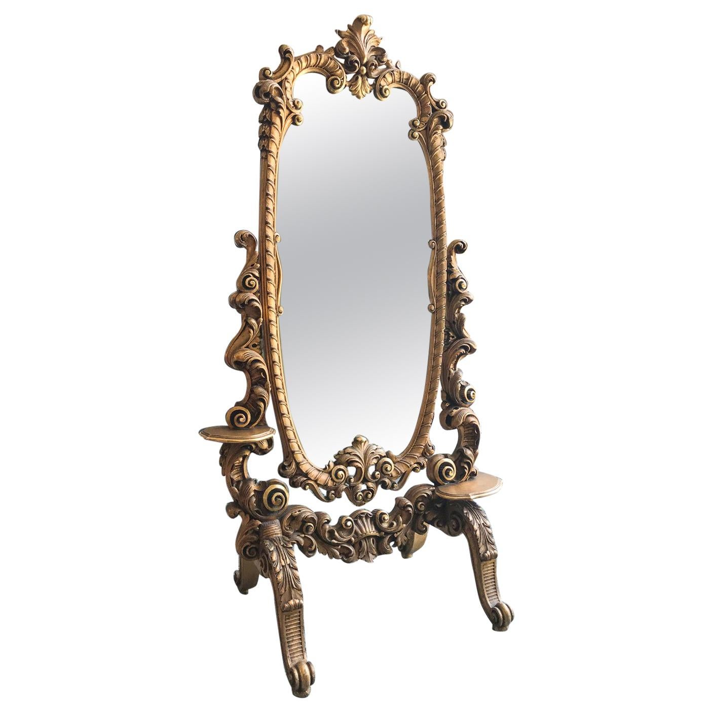 Rococo Carved and Giltwood Cheval Mirror For Sale