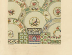 Rococo Ceiling Ornament – 18th-Century Floral and Bird Medallions, Plate XCVIII