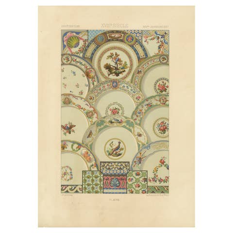 Rococo Ceiling Ornament – 18th-Century Floral and Bird Medallions, Plate XCVIII