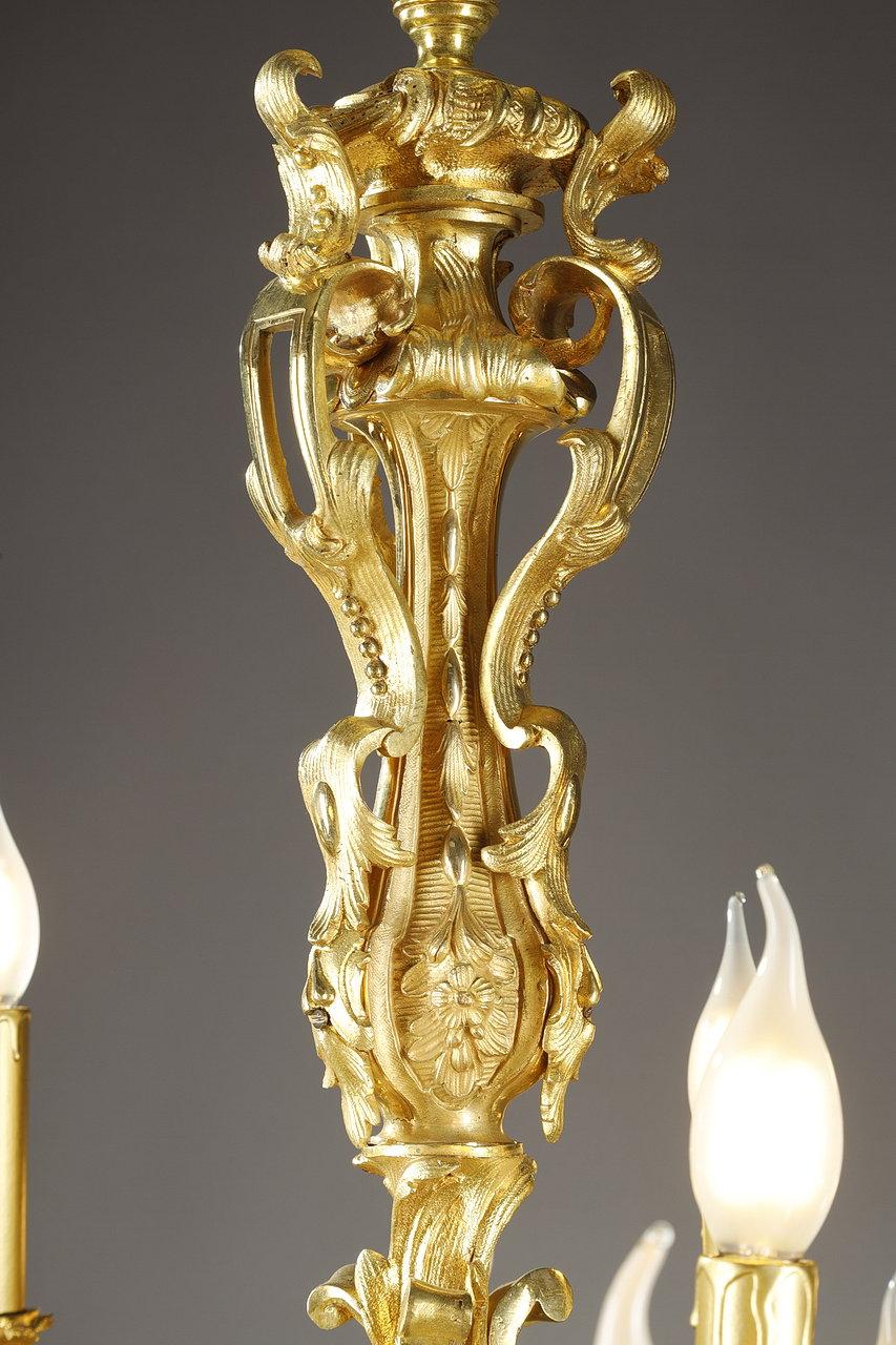 Rococo Chandelier in Chased and Gilded Bronze with 18 Lights, Louis XV Style 11