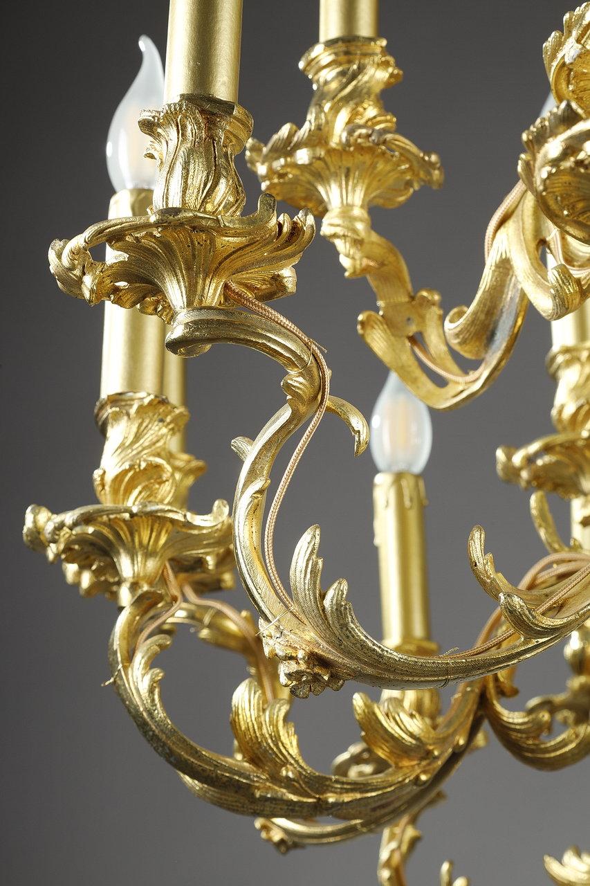 Rococo Chandelier in Chased and Gilded Bronze with 18 Lights, Louis XV Style 2