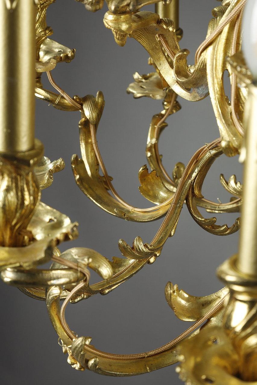 Rococo Chandelier in Chased and Gilded Bronze with 18 Lights, Louis XV Style 3