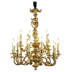 Rococo Chandelier in Chased and Gilded Bronze with 18 Lights, Louis XV Style