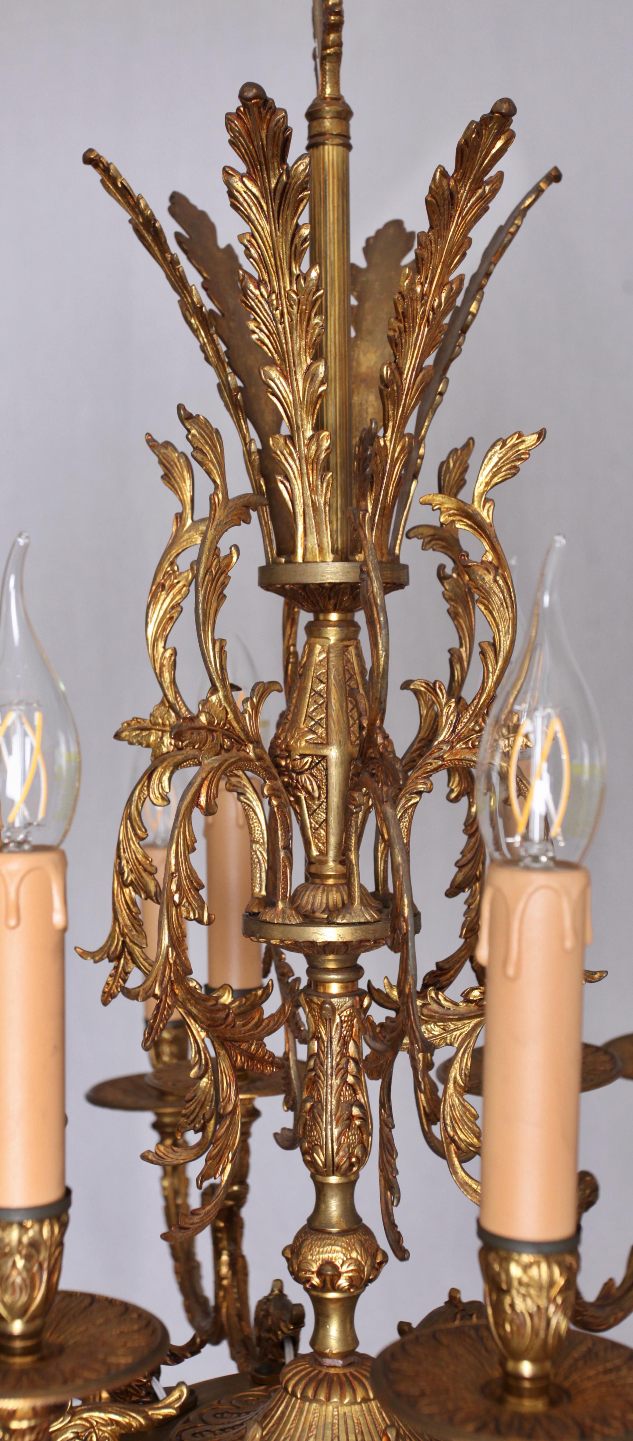 Rococo chandelier made of polished brass 16 bulbs In Good Condition For Sale In STRAČOV, CZ