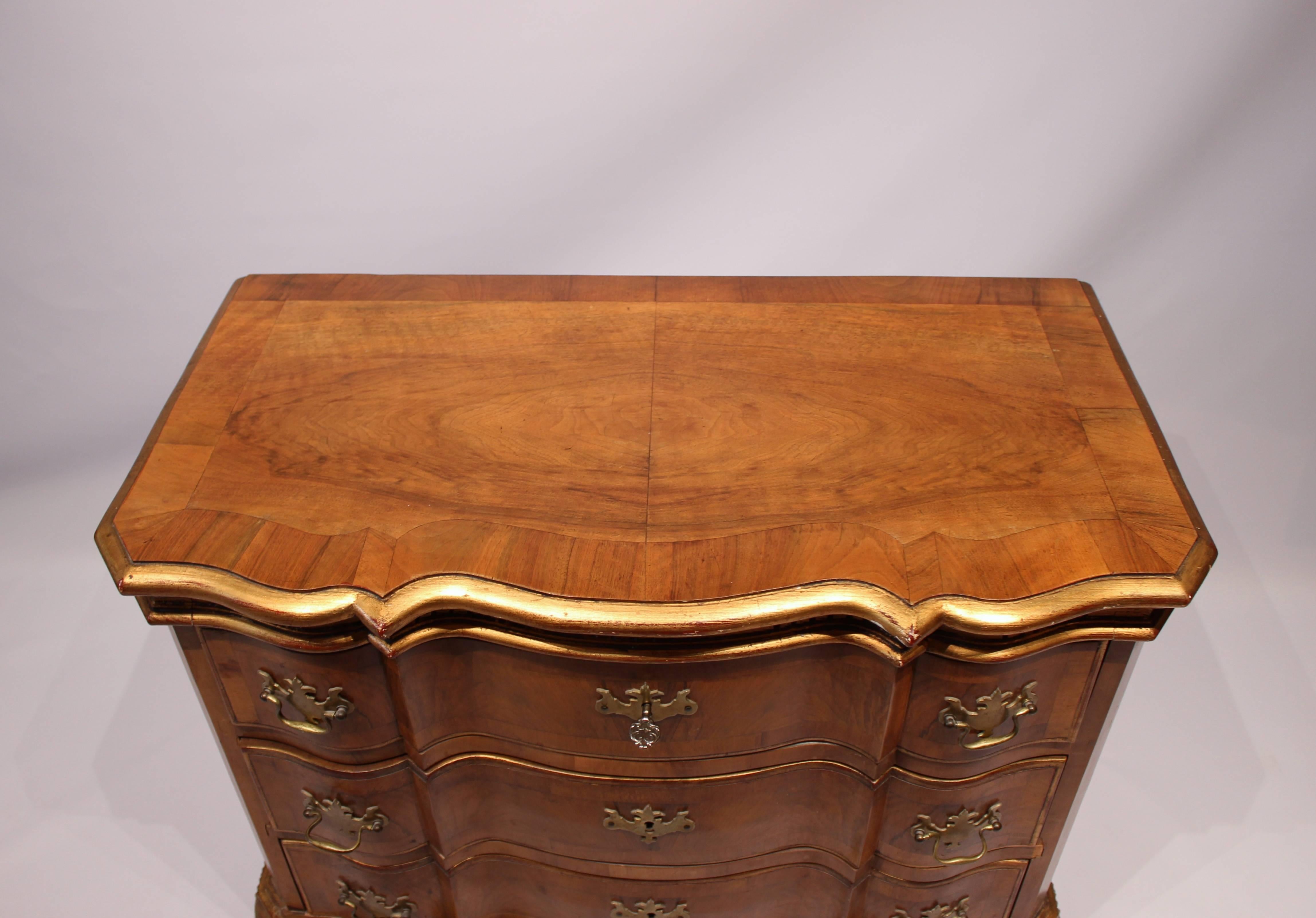 Danish Rococo Chest of Drawers in Walnut Decorated with Gold Leaf from Denmark, 1880s