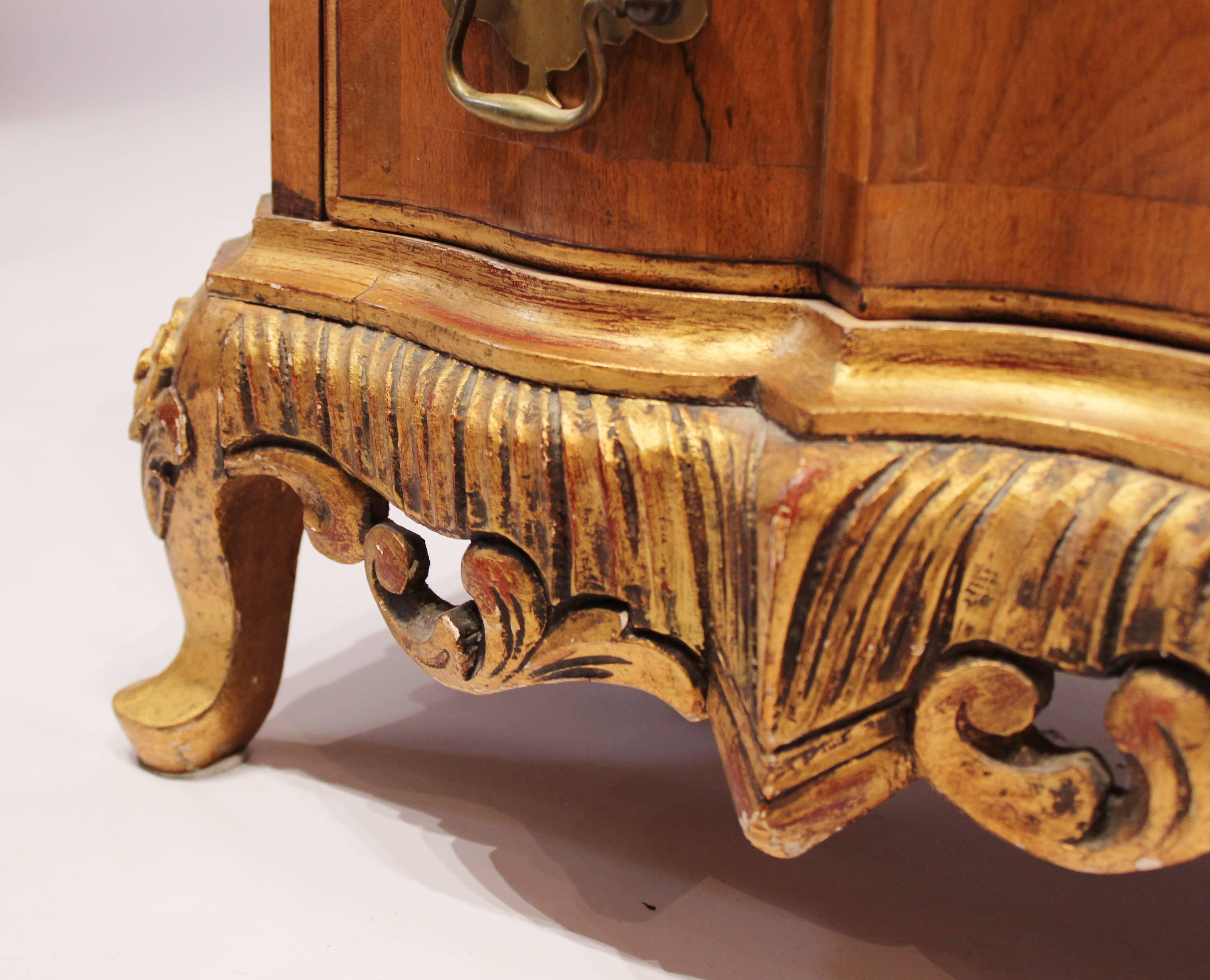 Rococo Chest of Drawers in Walnut Decorated with Gold Leaf from Denmark, 1880s 2