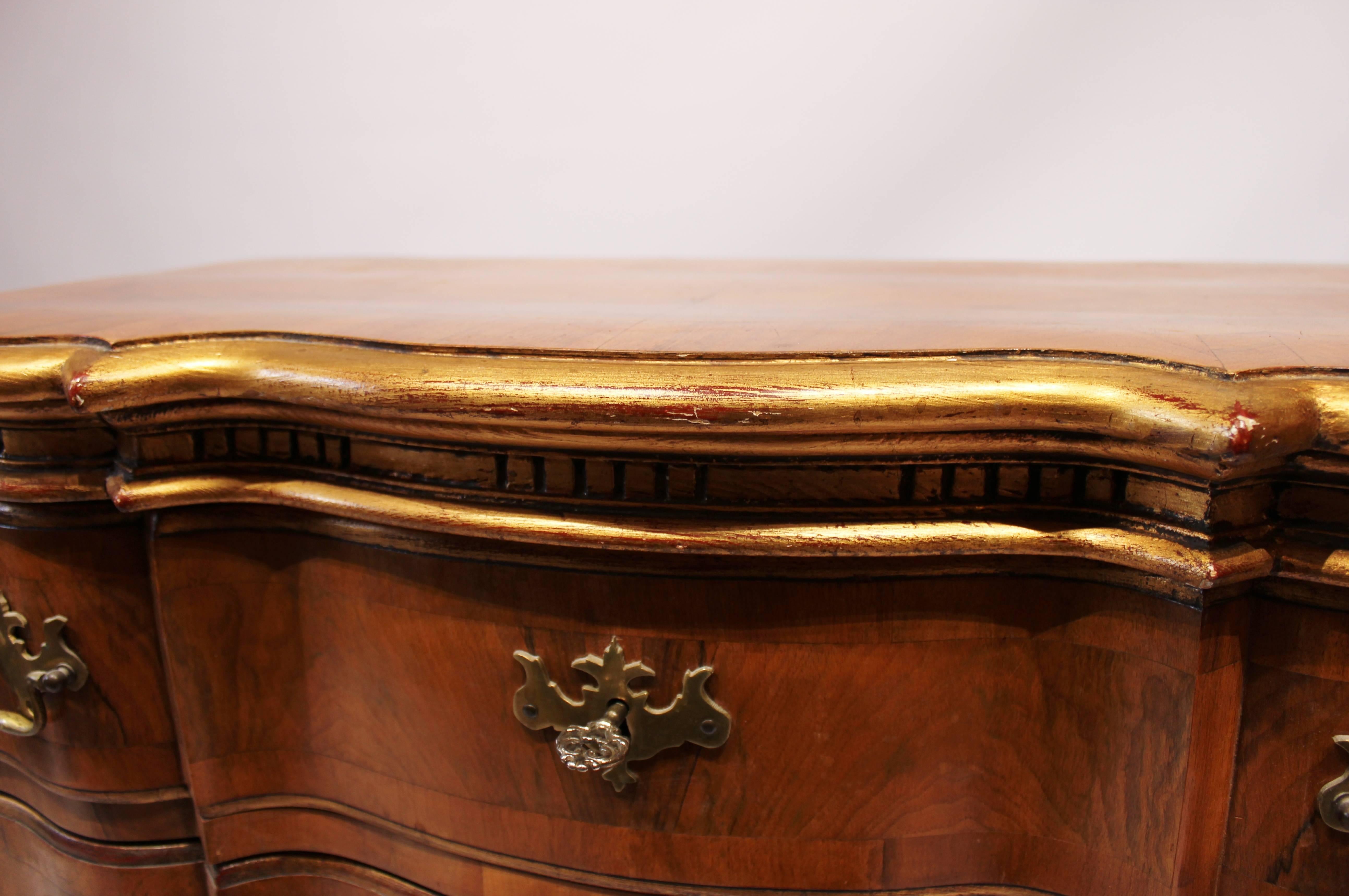 Rococo Chest of Drawers in Walnut Decorated with Gold Leaf from Denmark, 1880s 3
