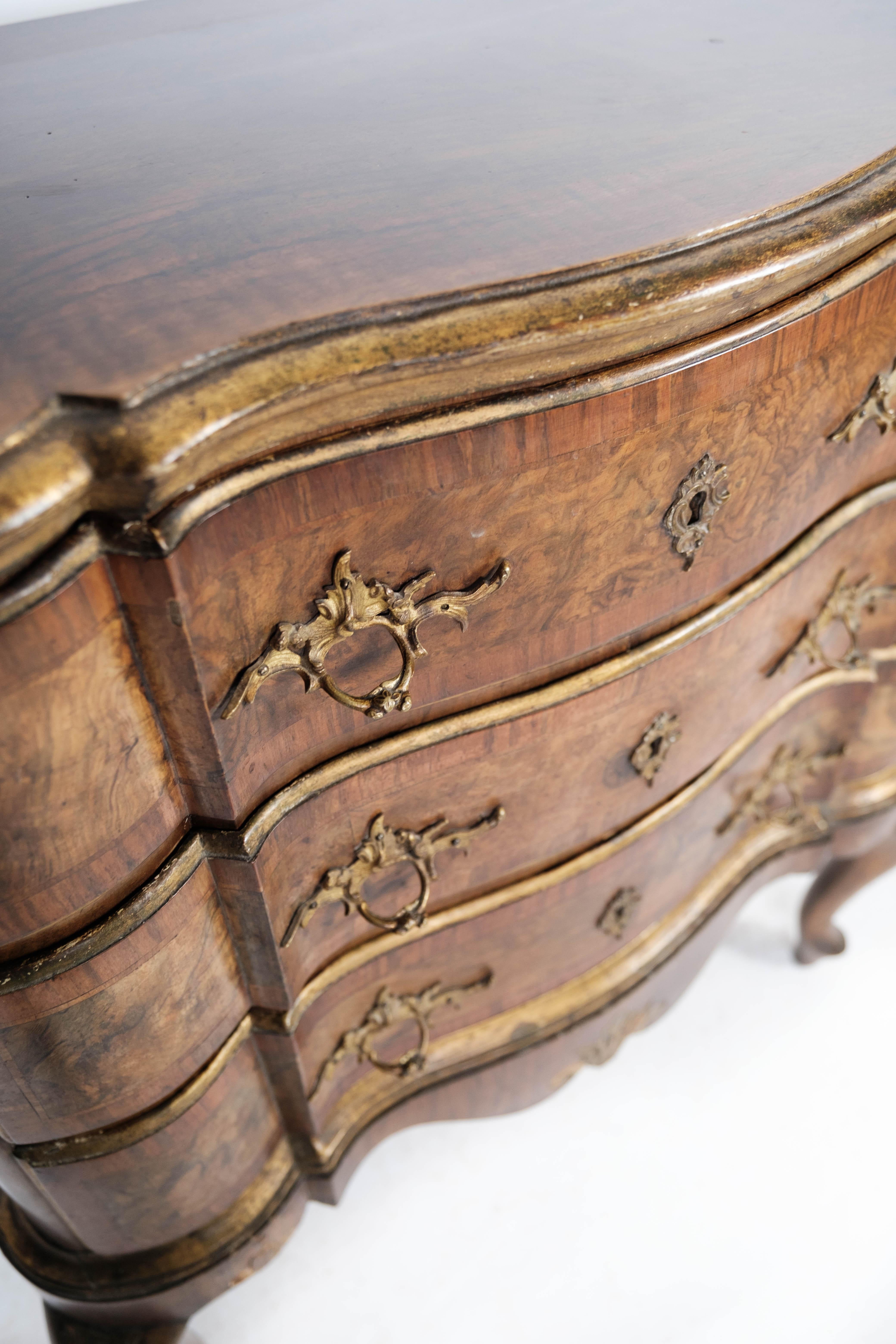 Gilt Rococo Chest of Drawers in Walnut from Southern Germany Around the 1780s For Sale