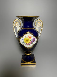 Rococo Cobalt Blue Gilt Flowers Vase Meissen Germany