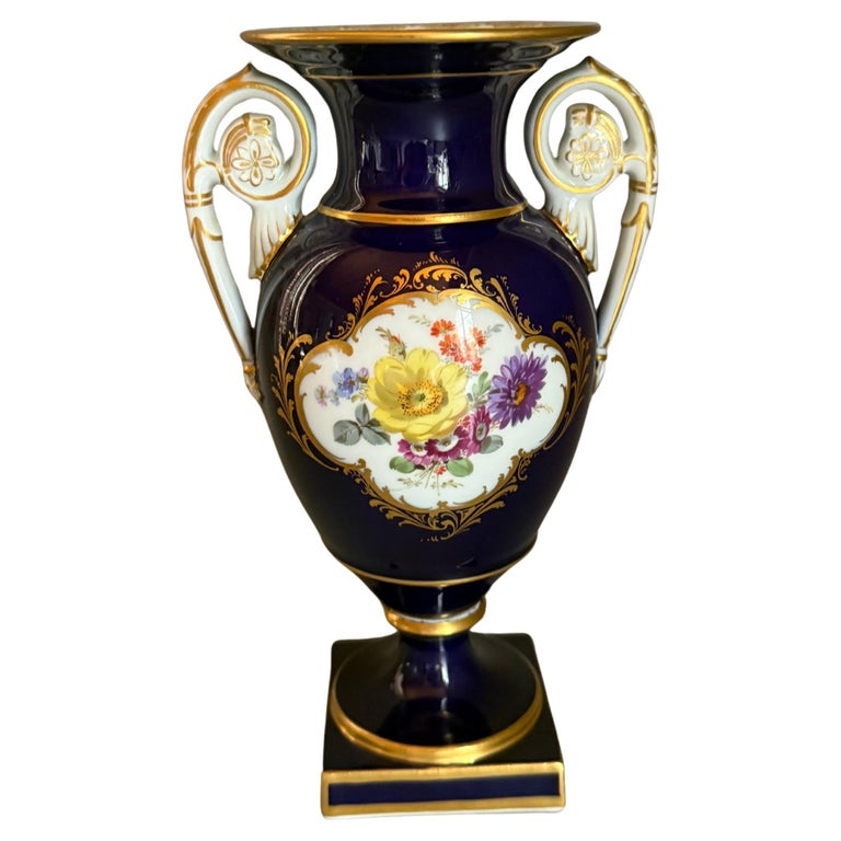 Rococo Cobalt Blue Gilt Flowers Vase Meissen Germany For Sale at 1stDibs