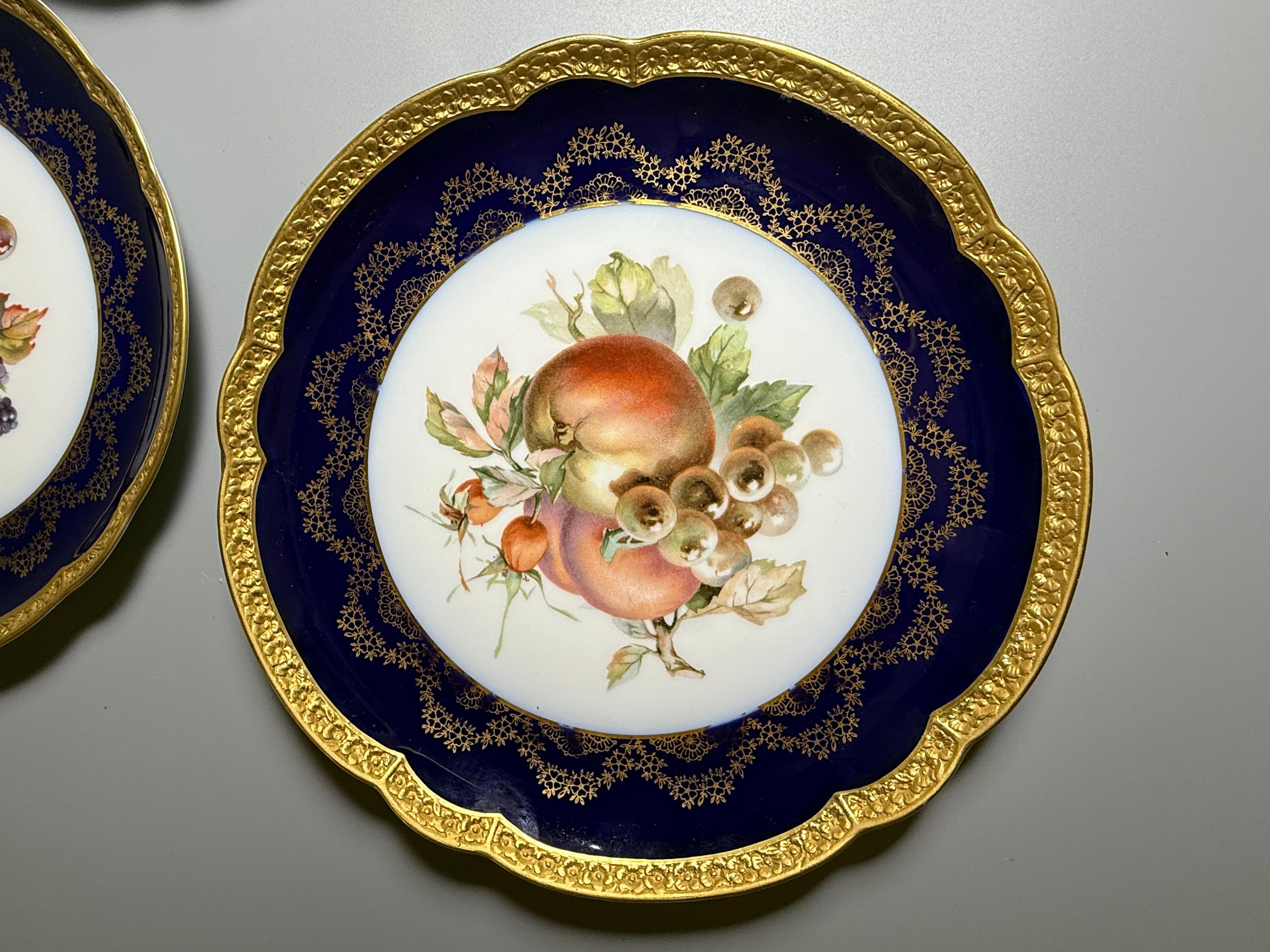 Rococo Cobalt Gilt Fruit Four Plates Rosenthal Germany 1928-1929 im Angebot 3
