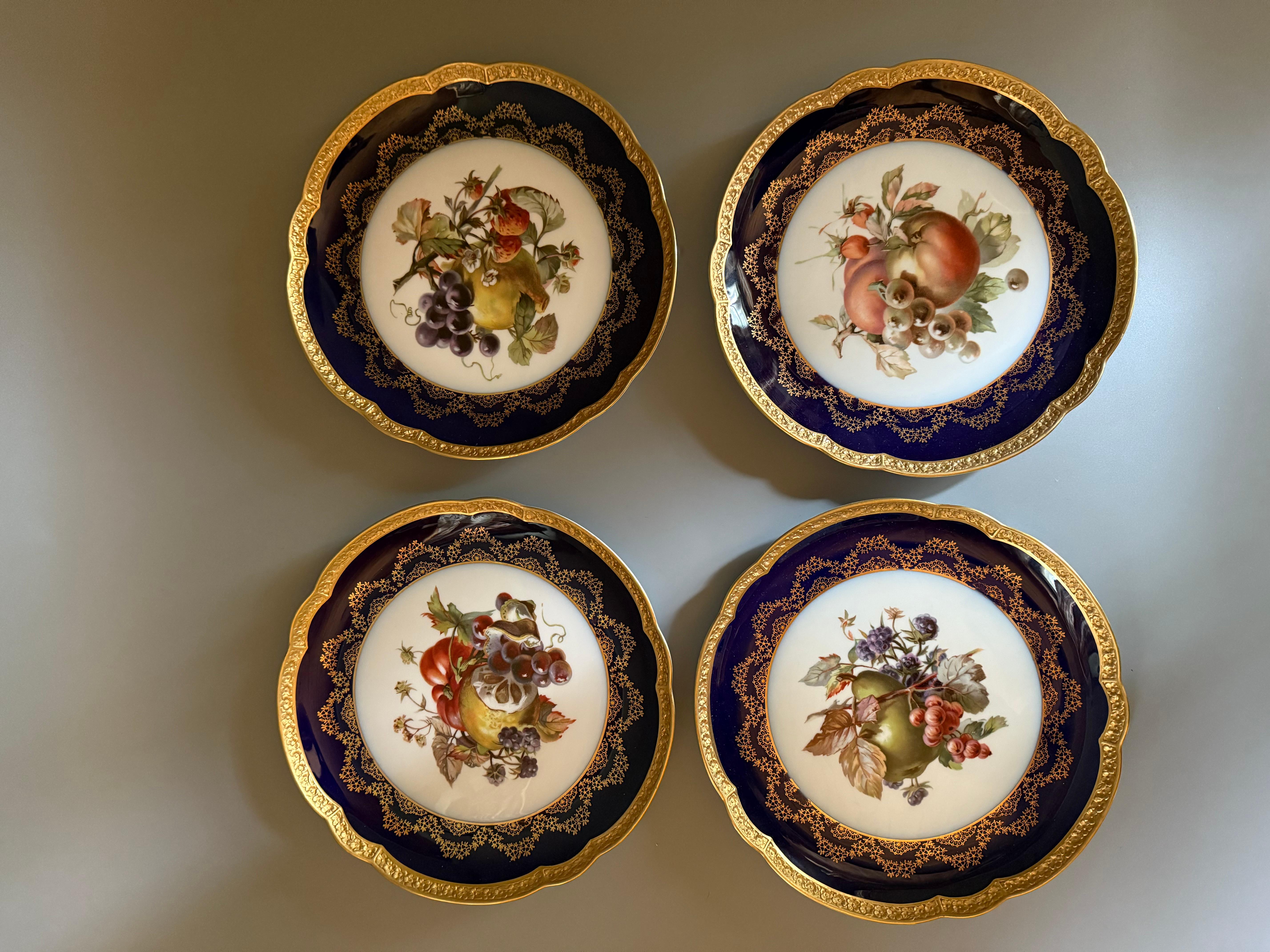 Rococo Cobalt Gilt Fruit Four Plates Rosenthal Germany 1928-1929 im Angebot 6