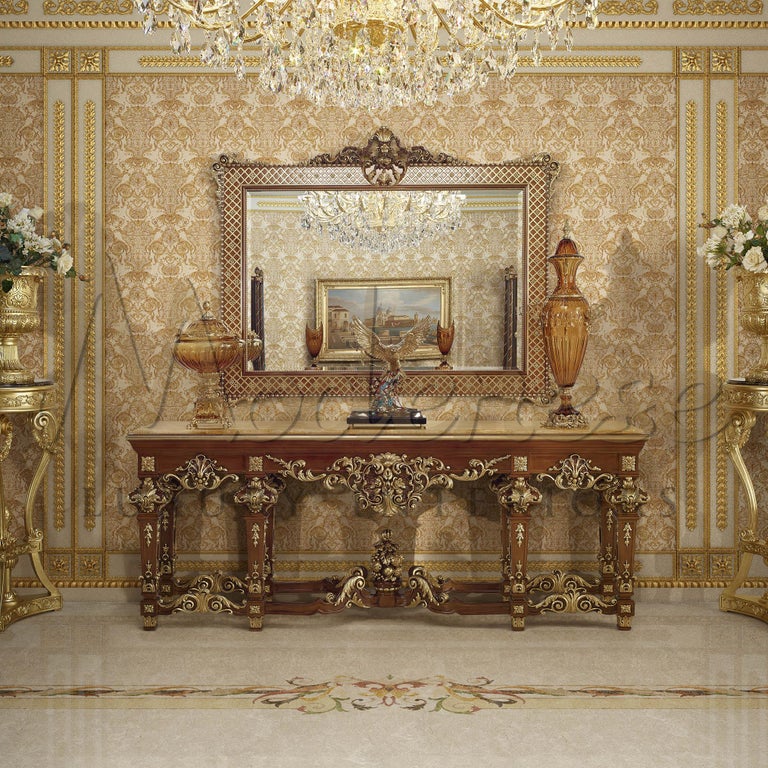 Rococo Console with Golden Carvings and Marble Top by Modenese Luxury ...