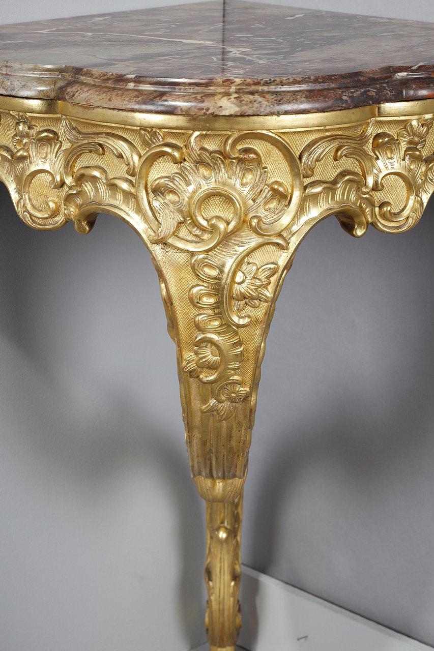 Eckkonsole im Rokoko-Stil aus geschnitztem Holz und Breccia-Marmor, Louis XV.-Stil im Angebot 2