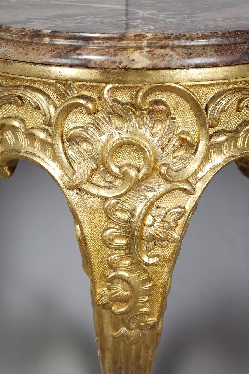 Eckkonsole im Rokoko-Stil aus geschnitztem Holz und Breccia-Marmor, Louis XV.-Stil im Angebot 3