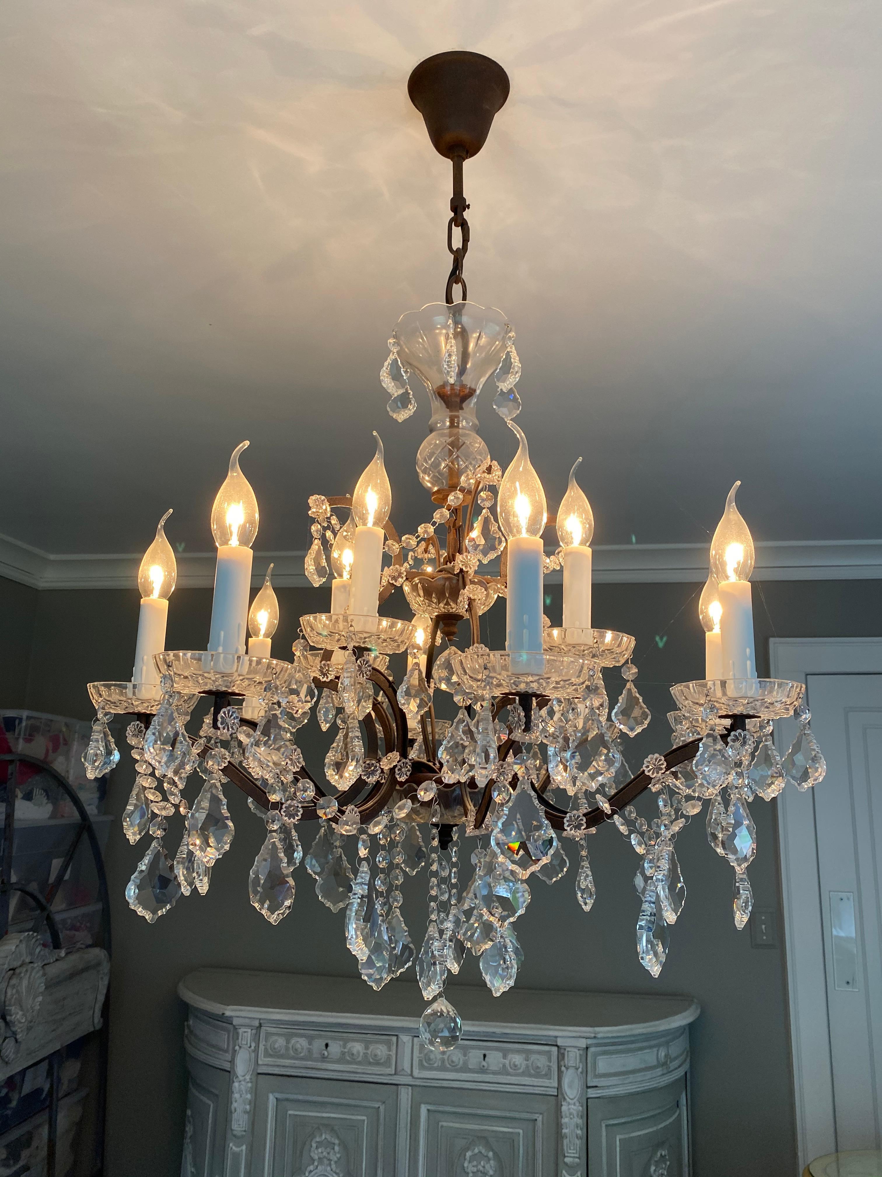 American Rococo Crystal and Bronze 8-Armed Chandelier Dennis & Leen For Sale