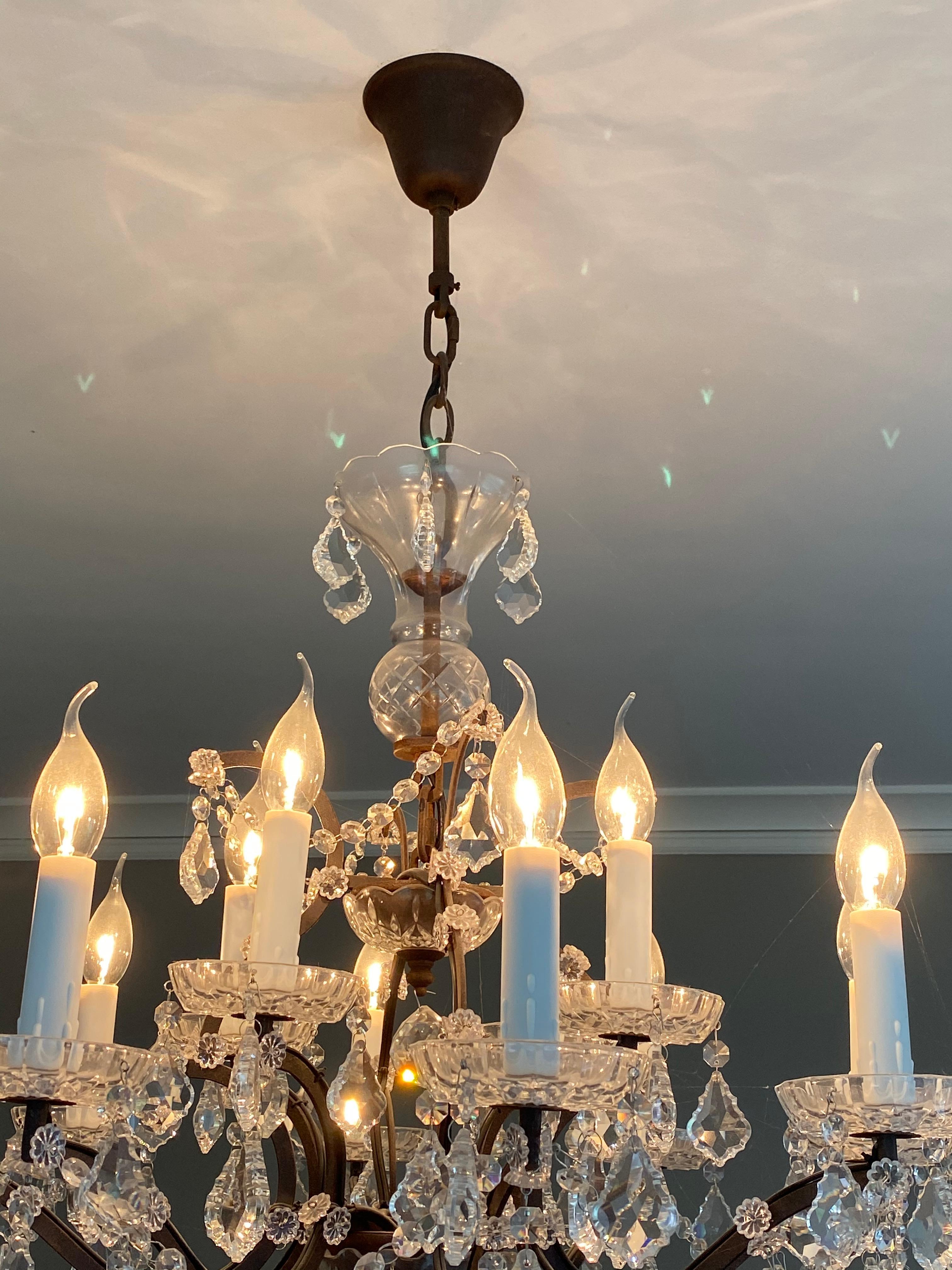 Hand-Crafted Rococo Crystal and Bronze 8-Armed Chandelier Dennis & Leen For Sale