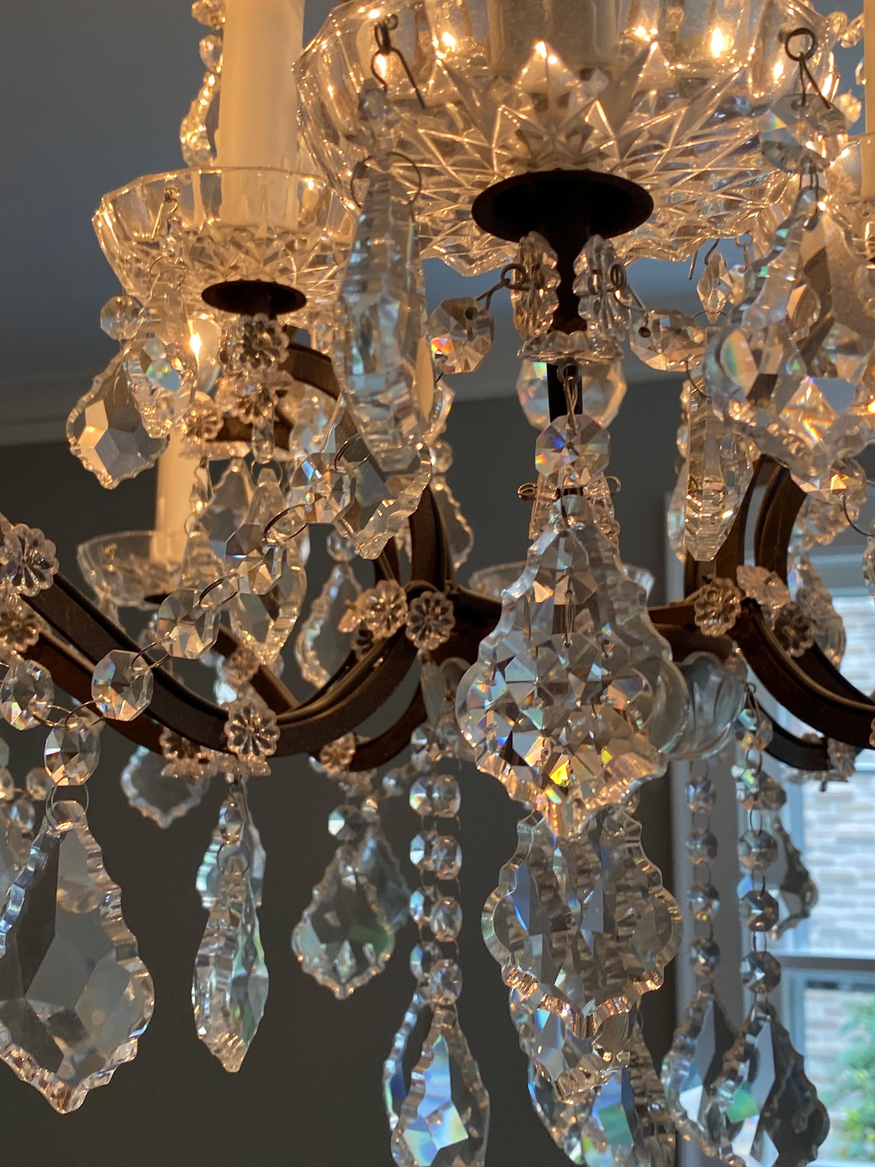 Rococo Crystal and Bronze 8-Armed Chandelier Dennis & Leen In Good Condition For Sale In Chicago, IL