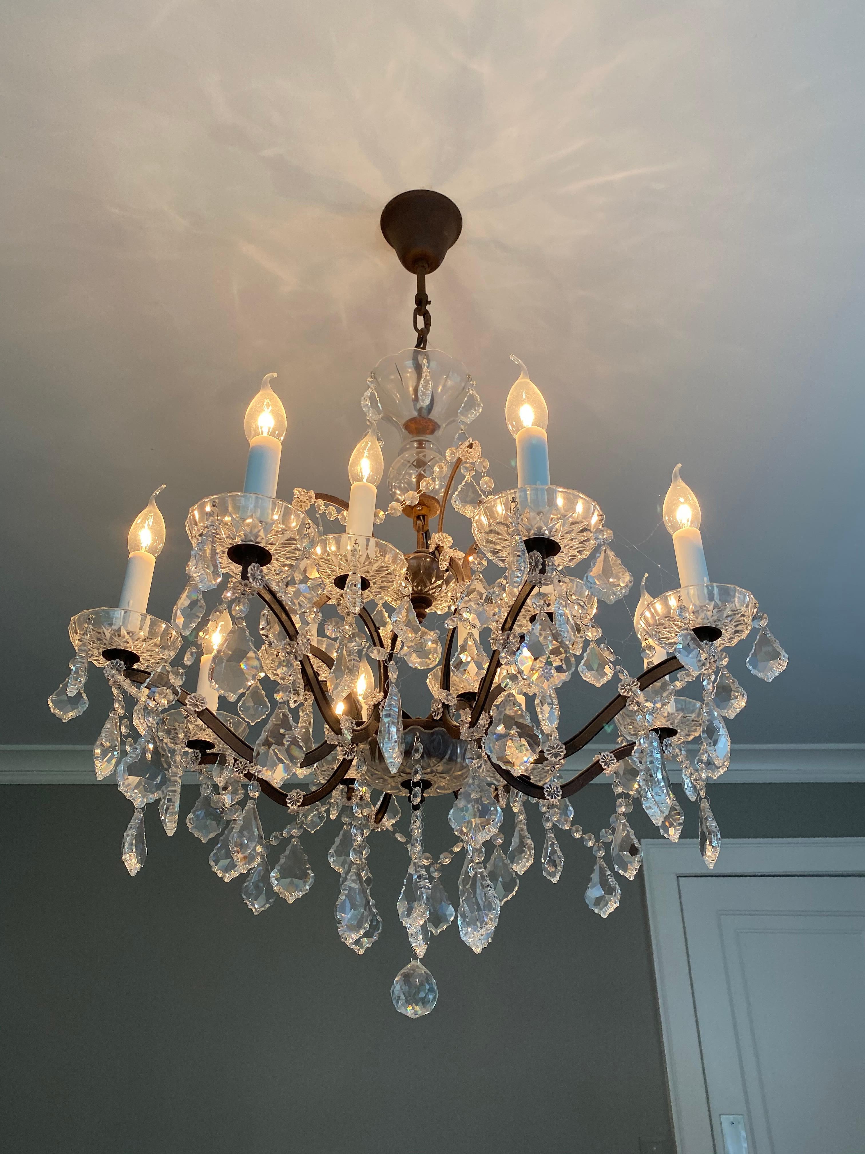 Rococo Crystal and Bronze 8-Armed Chandelier Dennis & Leen For Sale 3