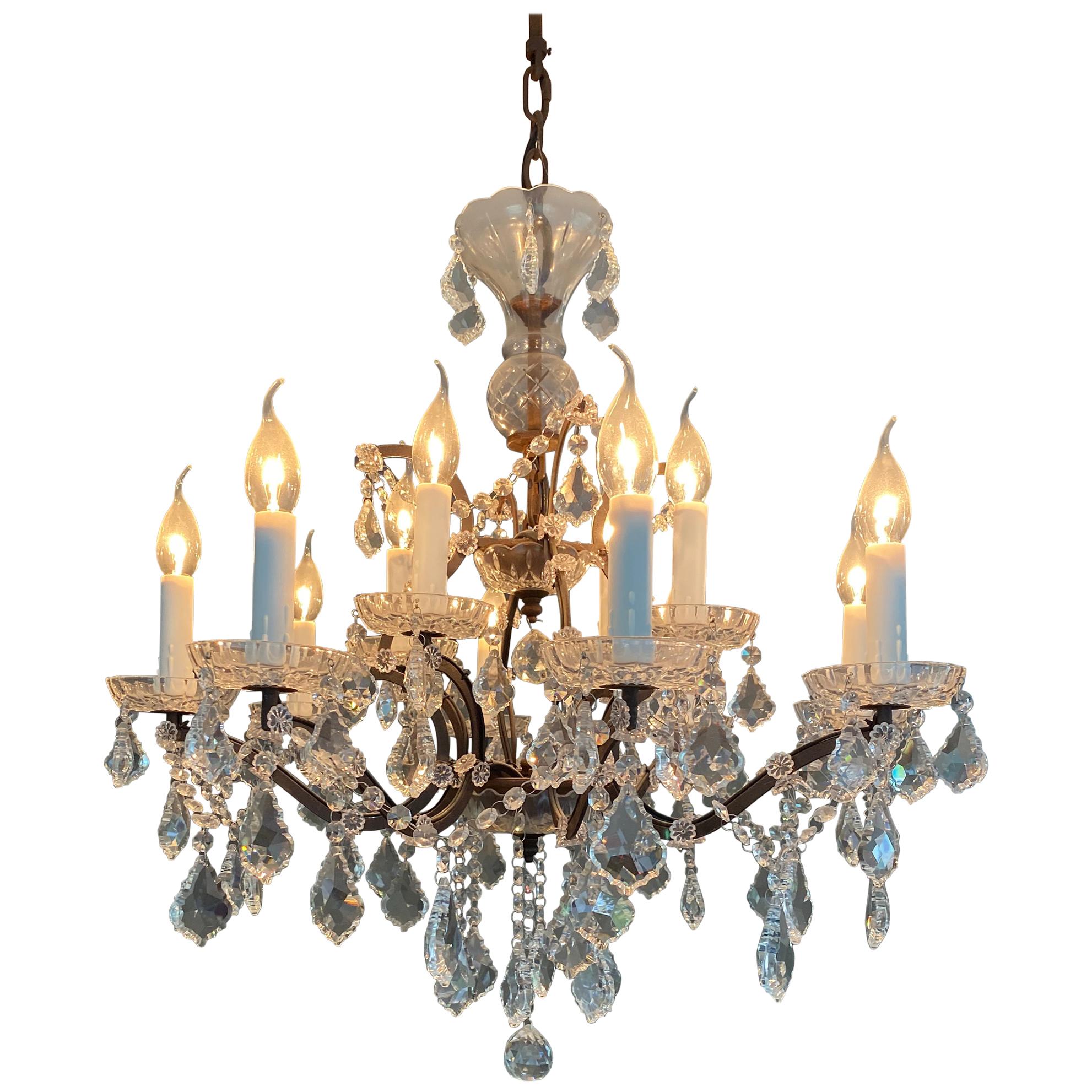 Rococo Crystal and Bronze 8-Armed Chandelier Dennis & Leen For Sale