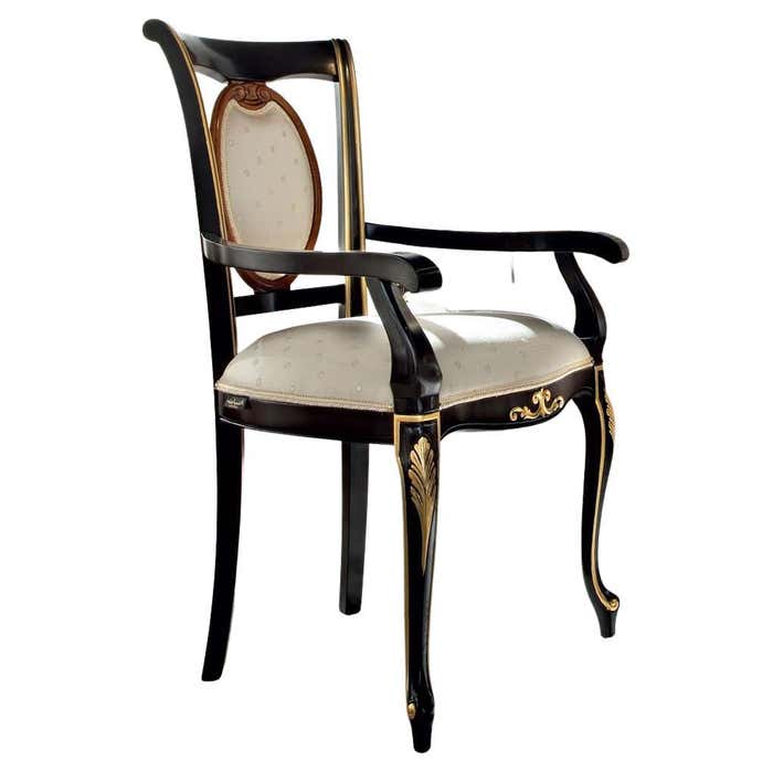 Rococo Dining Chair in Black and Gold Finish by Modenese Luxury ...